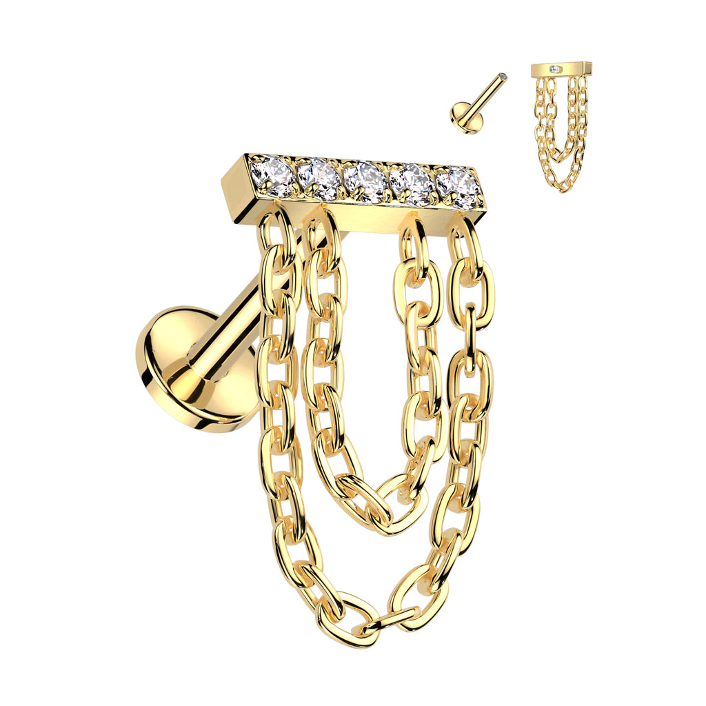 16G Titanium Internally Threaded Rectangle Top With Double Chain Dangle